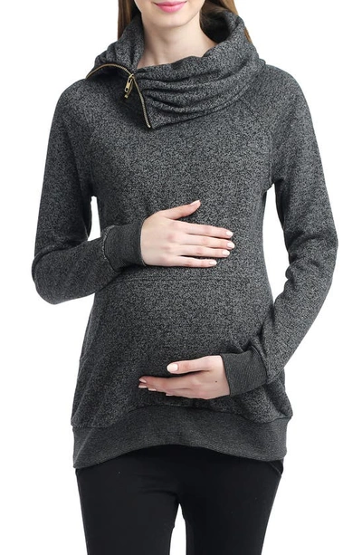 Shop Kimi And Kai 'thea' Zip Collar Maternity Sweatshirt In Medium Gray