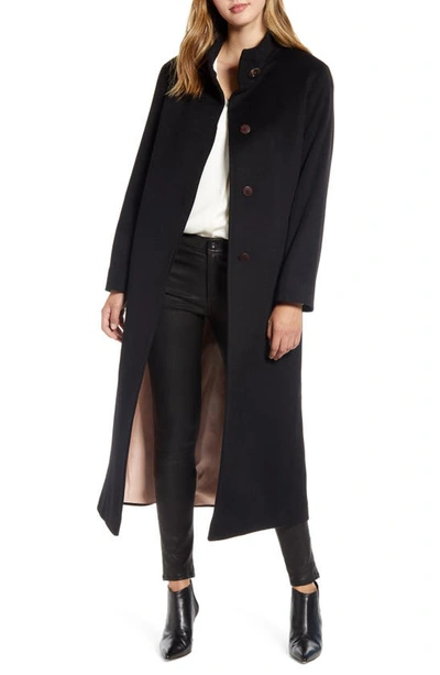 Shop Fleurette Long Stand Collar Cashmere Coat In Black Old
