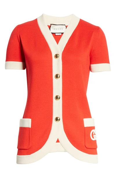 Shop Gucci Interlocking-g Logo Wool Cardigan In Red/ Ivory