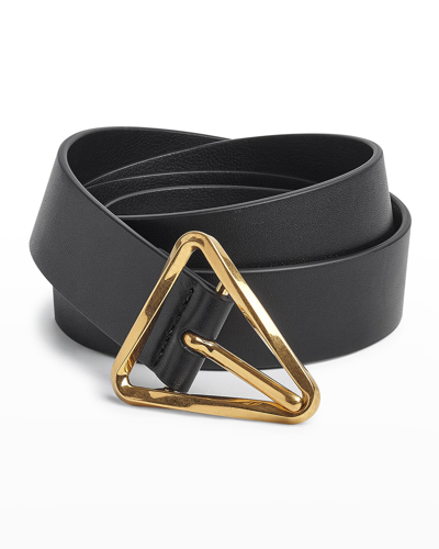 Shop Bottega Veneta Twisted Triangle Napa Buckle Belt In 8425 Black Gold