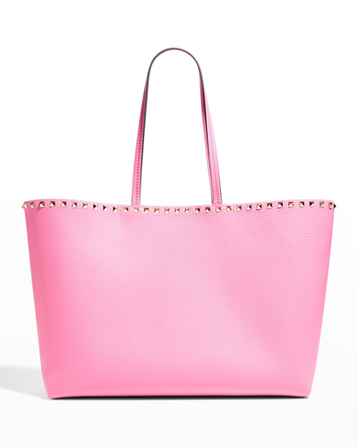 Shop Valentino Rockstud Vitello Tote Bag In Feminine Pink