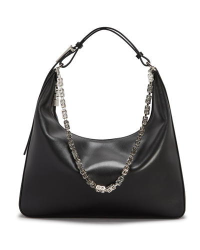 Shop Givenchy Moon Cut-out Calfskin Medium Hobo Bag In 001 Black