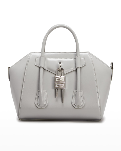 Shop Givenchy Antigona Leather Lock Mini Satchel Bag In 057 Cloud Grey