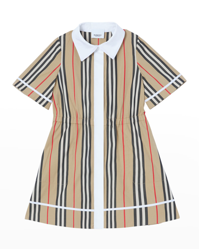 Shop Burberry Girl's Alexandra Icon Stripe Collared Dress In Archive Beige Ip