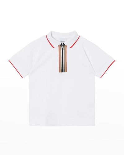 Shop Burberry Boy's Samuel Icon Strip Polo Shirt In White