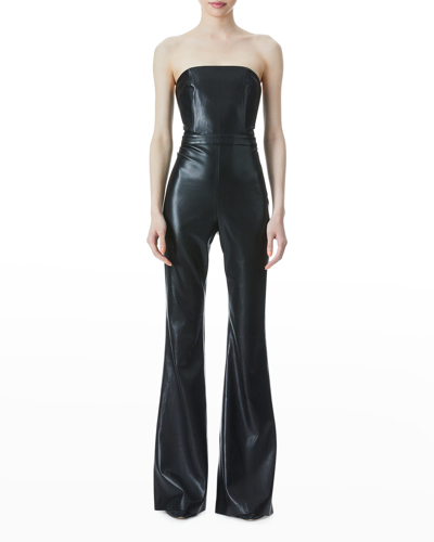 Shop Alice And Olivia Lavera Vegan-leather Jumpsuit In Black