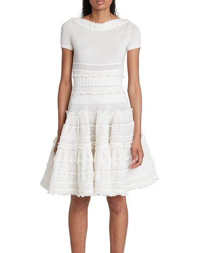 Shop Alaïa Edition 1986 Tiered Fit-&-flare Knit Dress In Blanc