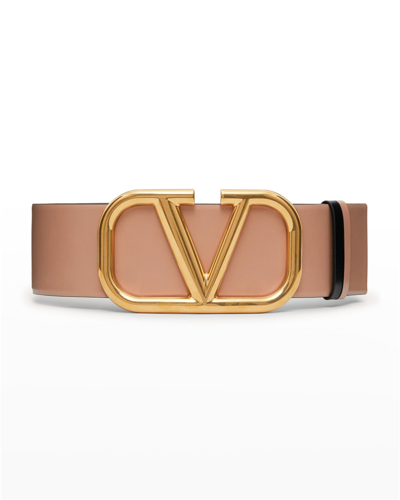 Shop Valentino Vlogo 70mm Wide Box Leather Belt In Beige