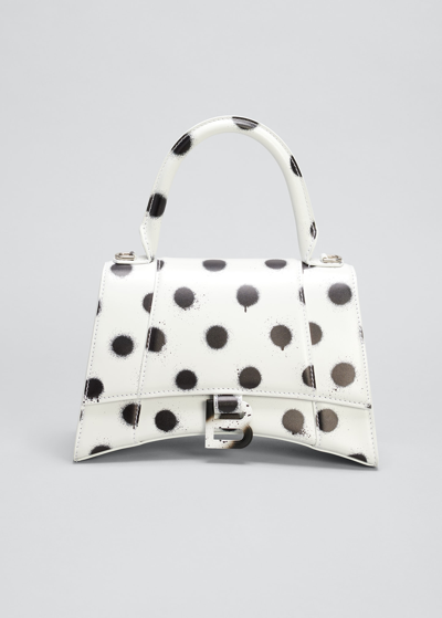 Shop Balenciaga Hourglass Small Polka-dot Top-handle Bag In White Black