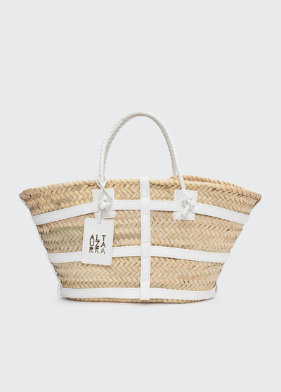 Shop Altuzarra Watermill Small Straw & Leather Tote Bag In Natural/white