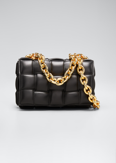 Shop Bottega Veneta Chain Cassette Padded Intrecciato Crossbody Bag In Black/gold