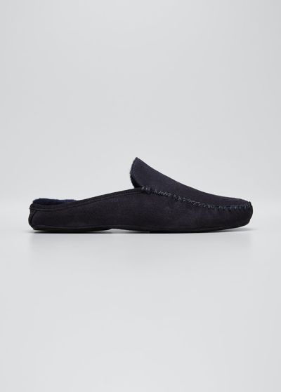 Shop Manolo Blahnik Men's Crawford Suede Slippers In Navy4109