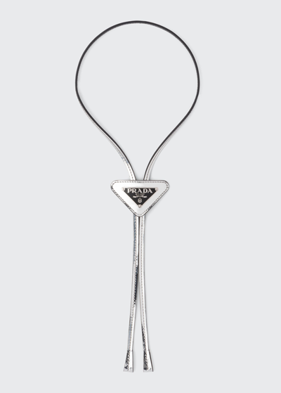 Shop Prada Men's Spazzolato Logo Bolo Tie In F0118 Argento