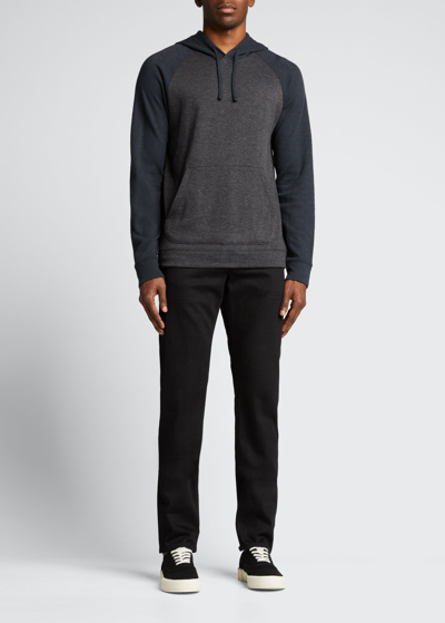 Shop Vince Men's Double-knit Colorblock Pullover Hoodie In Coastalh Charcoal