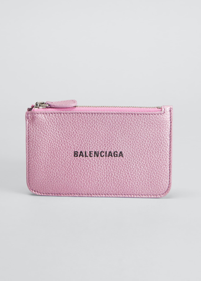 Shop Balenciaga Logo Metallic Zip Card Case In Pink/black