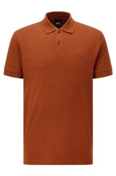 Shop Hugo Boss Regular-fit Polo Shirt With Logo Embroidery In Light Orange
