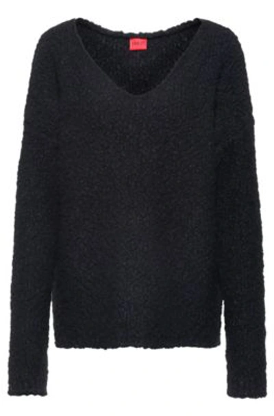 Shop Hugo Relaxed-fit Sweater In A Metalized Wool Blend In Black