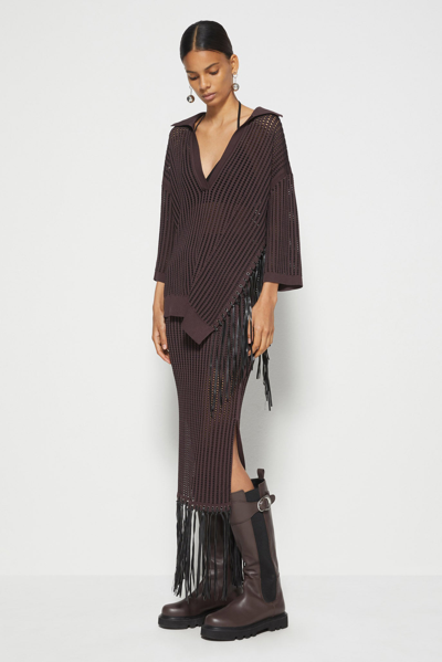 Shop Fall/winter 2021 Ready-to-wear Arden Pointelle Fringe Skirt In Chocolate,black