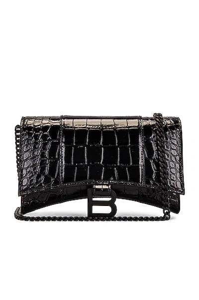 Shop Balenciaga Hourglass Wallet On Chain Bag In Black