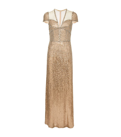 Shop Jenny Packham Crystal-embellished Priya Gown In Gold