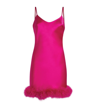 Shop Gilda & Pearl Silk Feather-trimmed Mini Nightdress In Pink