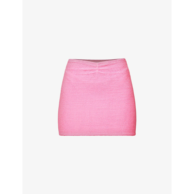 Shop Hunza G Womens Bubblegum High-rise Seersucker Stretch-woven Mini Skirt
