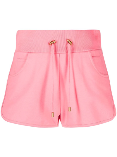 Shop Balmain Logo-print Drawstring Shorts In Rosa