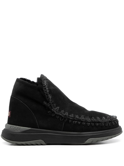 Shop Mou Whipstitch-trim Boots In Bkbk Black