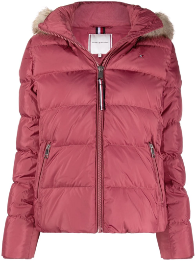 Tommy Hilfiger Faux Fur-trim Padded Down Jacket In Rot | ModeSens