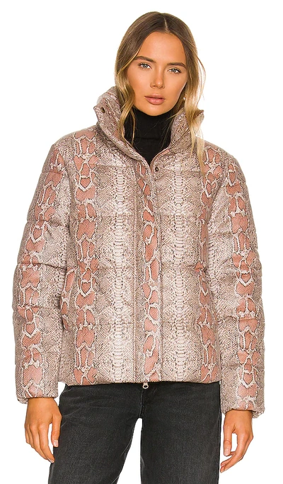 Shop Unreal Fur Python Puffer Jacket In Taupe Pink Snake