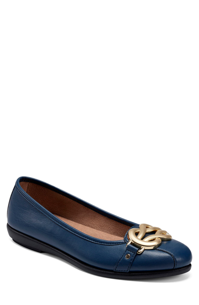 Shop Aerosoles Big Bet Pebbled Flat In Navy Pu