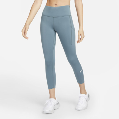 Shop Nike Women's Epic Luxe Mid-rise Crop Pocket Running Leggings In Grey
