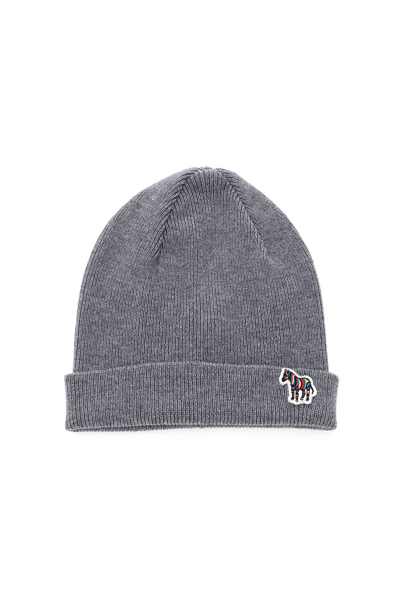 Shop Paul Smith 'zebra Logo' Beanie Hat In Grey