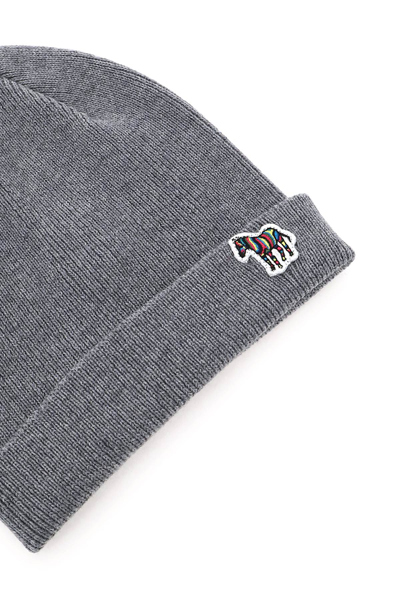 Shop Paul Smith 'zebra Logo' Beanie Hat In Grey