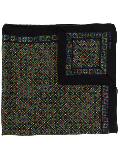 Shop Saint Laurent Geometric Print Wool Scarf In Green