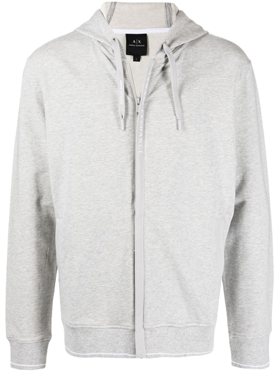 Shop Armani Exchange Drawstring Zipped Hoodie In Grey