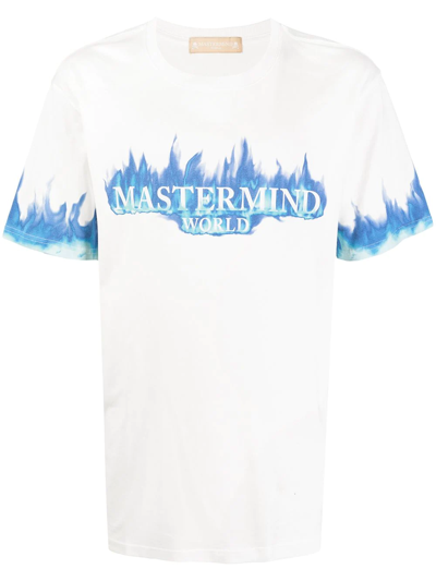 Flame Print Logo Tee White And Blue Flame Print Logo Tee White And Blue