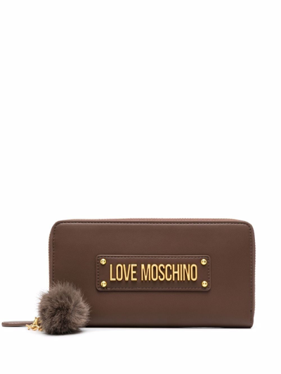 Shop Love Moschino Logo-plaque Leather Purse In Brown