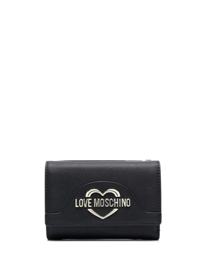 Shop Love Moschino Logo-plaque Foldover Purse In Black
