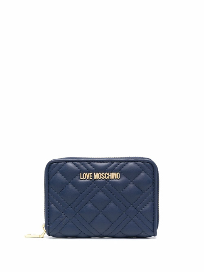 Shop Love Moschino Logo-plaque Zip-up Wallet In Blue