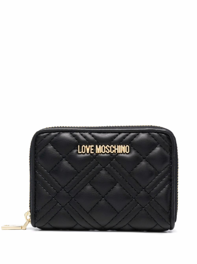 Shop Love Moschino Logo-plaque Quilted Purse In Black