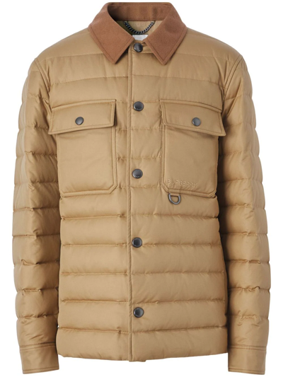 Shop Burberry Snap-fastening Down-feather Jacket In Brown