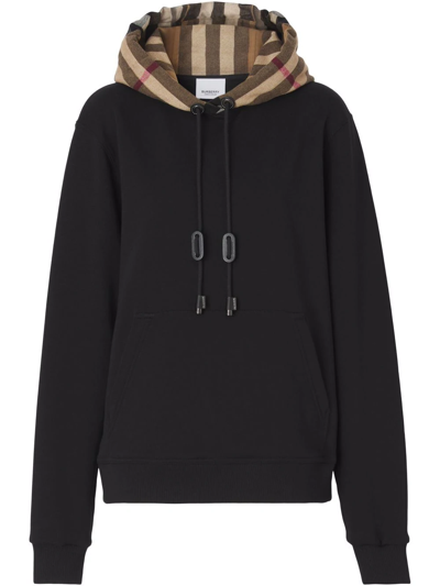 Shop Burberry Vintage-check Cotton Hoodie In Black