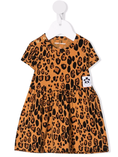 Shop Mini Rodini Leopard-print Short-sleeved Dress In Brown
