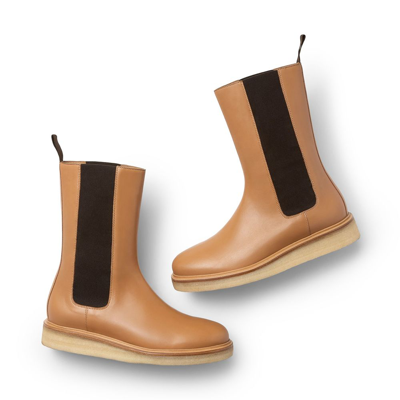 Napa Leather Tall Chelsea Boots In Caramel,natural