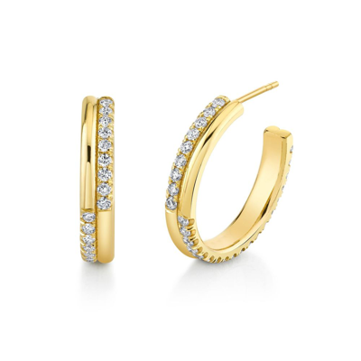 Shop Sarah Hendler Pavé Diamond Crossroad Hoops Earring In Yellow Gold,white Diamonds