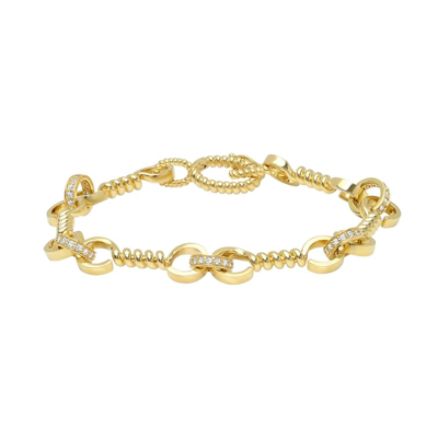 Shop Nancy Newberg Twist Bar Link Bracelet With Diamonds In Yellow Gold,white Diamonds