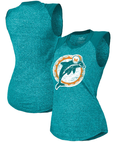 Shop Majestic Women's Aqua Miami Dolphins Retro Tri-blend Raglan Muscle Tank Top