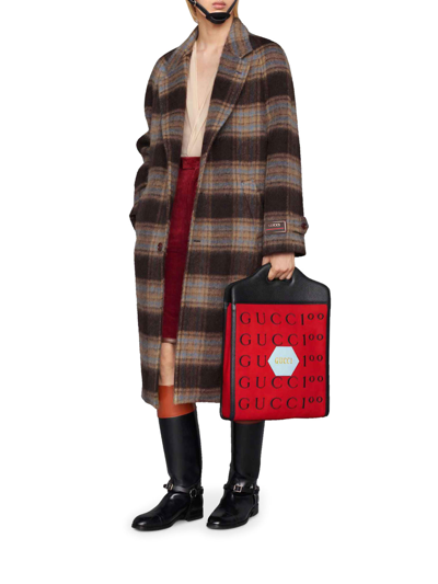 Shop Gucci Checked Wool Coat With  Label In Brown