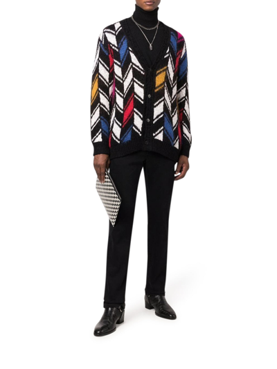 Shop Saint Laurent Multicolor Cardigan In Chevron Jacquard In Multicolour